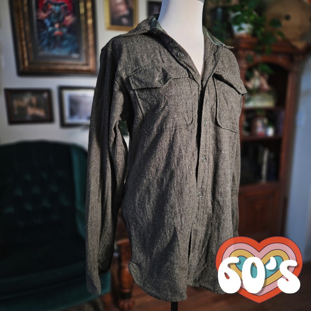 OG-108 Wool Field Shirt Vintage 60s Military Army Olive Drab Utility Medium